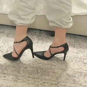 Christian Siriano Black Strappy Studded Heels